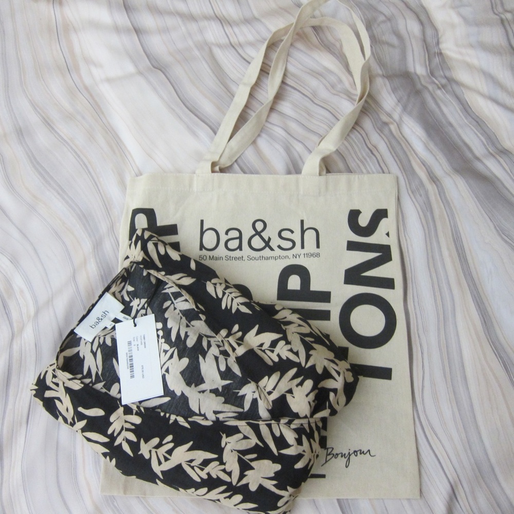 NEW! ba&sh Tabby Wrap Dress Black & Beige Print Midi Length + ba&sh Tote - XS - Picture 12 of 17